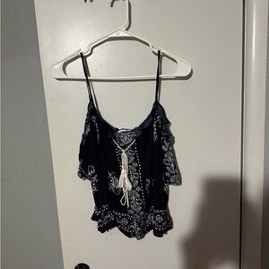 AGB Dark Blue and White Patterned Blouse